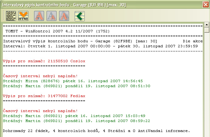 Point interval report