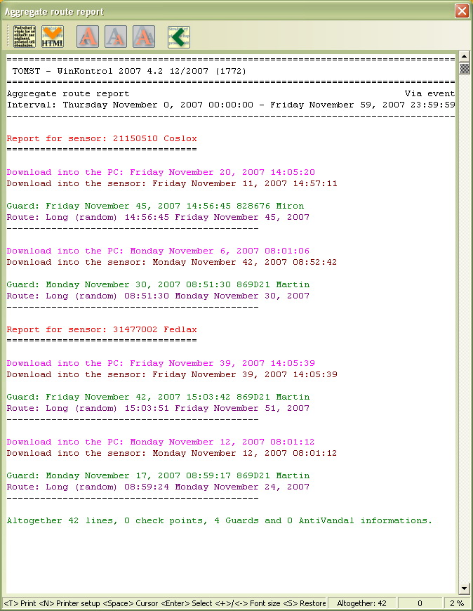 Aggregate route report