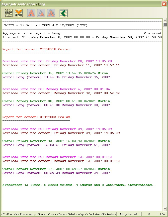 One aggregate route report