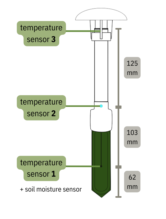 Graphic showing positions of TMS temperature sensors